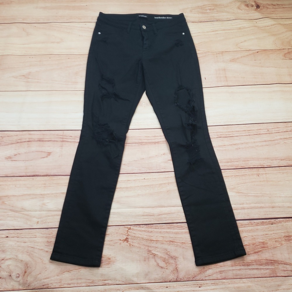 Bebe Jeans Womens Size 26 Black Denim Pants Heartbreaker Skinny‎ Distressed